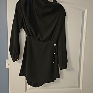 Zara Black Long-Sleeve Mini Dress with Gold Buttons